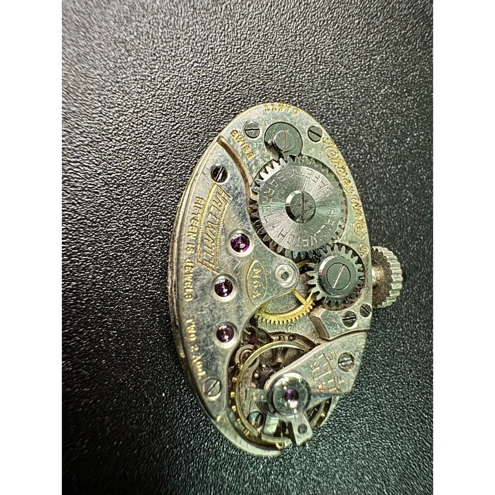 Vintage Hallmark Watch Co 15 Jewels M6A Oval Watch Movement Blue Cabochon Crown